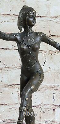 Signée Art Déco Chiparus Ventre Danseuse Bronze Marbre Sculpture Figurine Statue