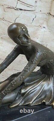 Signée Art Déco Chiparus Ventre Danseuse Bronze Marbre Sculpture Statue Figurine