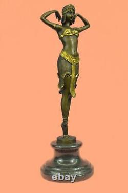 Signée Art Déco Chiparus Ventre Danseuse Marbre Affaire Bronze Sculpture Statue