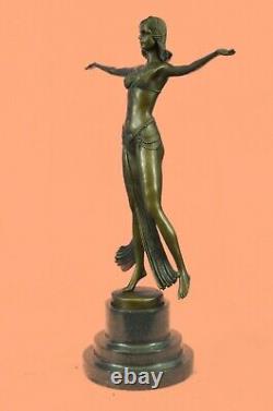 Signée Art Déco Descomps Ventre Danseuse Marbre Affaire Bronze Sculpture Statue