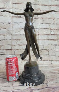 Signée Art Déco Descomps Ventre Danseuse Marbre Affaire Bronze Sculpture Statue