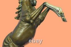 Signée Art Déco Élevage Cheval Bronze Sculpture Marbre Base Statue Décor Large