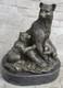 Signée Art Déco Noir Ours Famille Bronze Sculpture Marbre Statue Figurine
