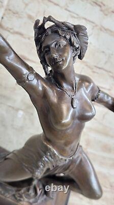 Signée Art Déco Nu Fille Danseuse Bronze Statue Marbre Base Figurine Grand Solde