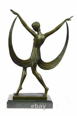 Signée Art Déco Nu Fille Danseuse Fayral Bronze Statue Marbre Base Large