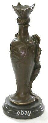 Signée Art Déco Sexy Femme Par Cheret Bronze Sculpture Marbre Base Affaire