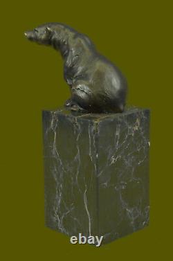 Signée Assis Polar Ours Bronze Livre Fin Deco Marbre Sculpture uvre