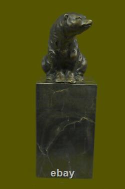 Signée Assis Polar Ours Bronze Livre Fin Deco Marbre Sculpture uvre