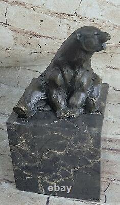 Signée Assis Polar Ours Bronze Serre-Livres Livre Fin Deco Marbre Sculpture De