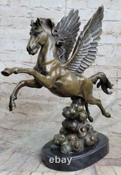 Signée Auguste Moreau Pegasus Bronze Fantaisie Sculpture Sur Marbre Base Fonte