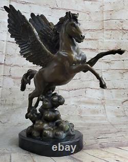 Signée Auguste Moreau Pegasus Bronze Fantaisie Sculpture Sur Marbre Base Ouvre