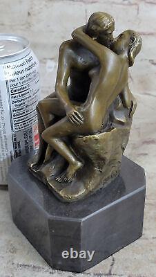 Signée Augustine Rodin The Bisou Bronze Sculpture Statue Marbre Figurine Base Nu