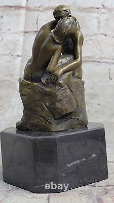 Signée Augustine Rodin The Bisou Bronze Sculpture Statue Marbre Figurine Base Nu