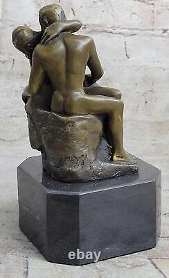 Signée Augustine Rodin The Bisou Bronze Sculpture Statue Marbre Figurine Base Nu