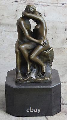 Signée Augustine Rodin The Bisou Bronze Sculpture Statue Marbre Figurine Base Nu