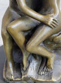 Signée Augustine Rodin The Bisou Bronze Sculpture Statue Marbre Figurine Base Nu