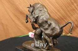 Signée Barye Espagnol Bull Domine Chien Bronze Marbre Base Figurine Sculpture
