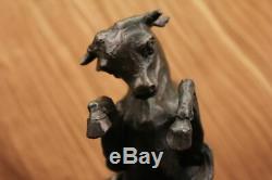 Signée Barye Espagnol Bull Domine Chien Bronze Marbre Base Figurine Sculpture