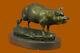 Signée Barye Ferme Animal Cochon 100% Solide Bronze Marbre Base Sculpture Figure