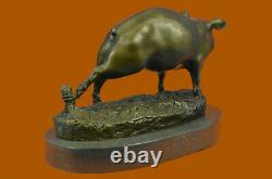 Signée Barye Ferme Animal Cochon 100% Solide Bronze Marbre Base Sculpture Figure