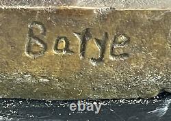 Signée Barye Ours Attaquant Aigle Bronze Sculpture Marbre Figurine Base Ouvre