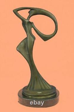 Signée Bronze Abstrait Art Moderne Femelle Figurine Sculpture Sur Marbre Base