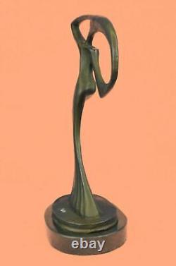 Signée Bronze Abstrait Art Moderne Femelle Figurine Sculpture Sur Marbre Base