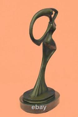 Signée Bronze Abstrait Art Moderne Femelle Figurine Sculpture Sur Marbre Base