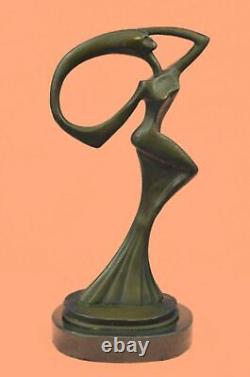 Signée Bronze Abstrait Art Moderne Femelle Figurine Sculpture Sur Marbre Base