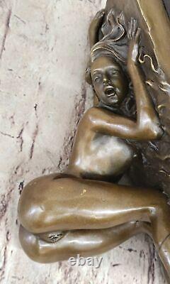 Signée Bronze Érotique Sculpture Art Déco Chair Figurine Statue Marbre Base