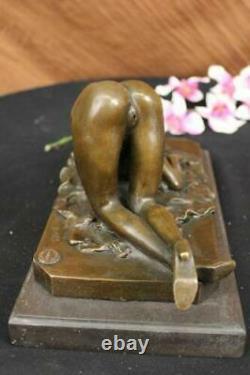 Signée Bronze Érotique Sculpture Art Déco Chair Figurine Statue Marbre Base