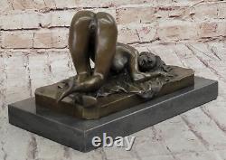 Signée Bronze Érotique Sculpture Art Déco Chair Figurine Statue Marbre Base De