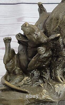 Signée Bronze Marbre Sauvage Sanglier Chasse Chiens Animal Sculpture Art Gift Nr