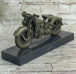 Signée Bronze Moto Sur Marbre Base Harley Davidson Roadster Collectors Cadeau