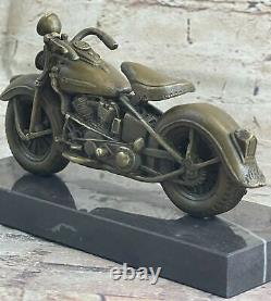 Signée Bronze Moto Sur Marbre Base Harley Davidson Roadster Collectors Cadeau