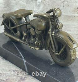 Signée Bronze Moto Sur Marbre Base Harley Davidson Roadster Collectors Cadeau