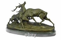 Signée Bronze Renne Statue Hunter Cerfs Elks Détaillé Sculpture Sur Marbre Base