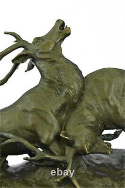 Signée Bronze Renne Statue Hunter Cerfs Elks Détaillé Sculpture Sur Marbre Base