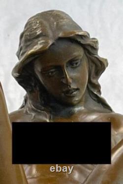 Signée Bronze Sculpture Art Déco Érotique Nu Sexe Statue Sur Marbre Base Lrge
