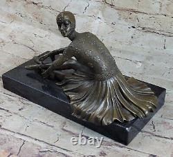 Signée Bronze Sculpture Art Déco Très Détaillé D. Chiparus Statue Sur Marbre