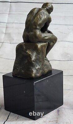 Signée Bronze Sculpture Chair Mâle Français Rodin The Thinker Sur Marbre Base