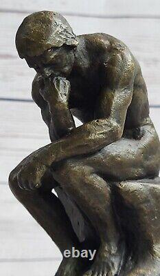 Signée Bronze Sculpture Chair Mâle Français Rodin The Thinker Sur Marbre Base