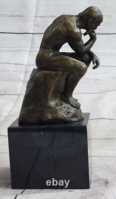 Signée Bronze Sculpture Chair Mâle Français Rodin The Thinker Sur Marbre Statue