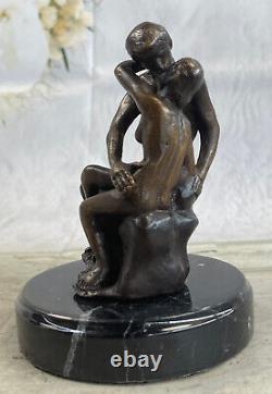Signée Bronze Sculpture Français Rodin The Bisou Classic Statue Sur Marbre