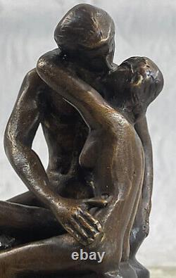 Signée Bronze Sculpture Français Rodin The Bisou Classic Statue Sur Marbre