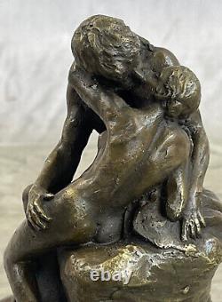Signée Bronze Sculpture Français Rodin The Bisou Classique Statue Sur Marbre