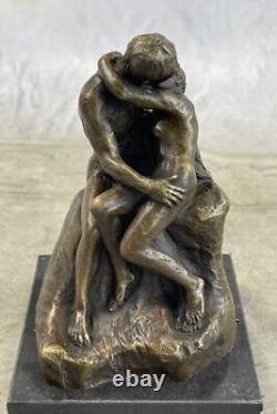 Signée Bronze Sculpture Français Rodin The Bisou Classique Statue Sur Marbre