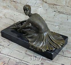 Signée Bronze Sculpture Rare Art Déco Chiparus Statue Sur Marbre Base Décor