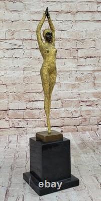 Signée Bronze Sculpture Rare Art Déco Chiparus Statue Sur Marbre Base Or Patine