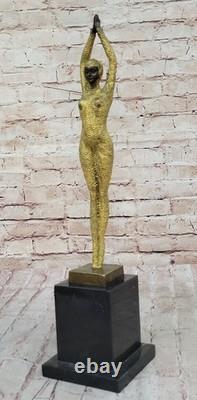 Signée Bronze Sculpture Rare Art Déco Chiparus Statue Sur Marbre Base Or Patine